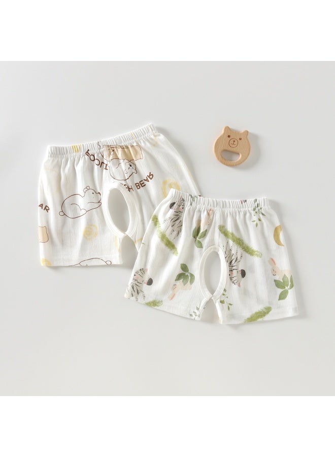 [pack Of 2] Baby Crotchless Shorts Summer Thin Pure Cotton Boneless Casual Sports Pants For Boys And Girls