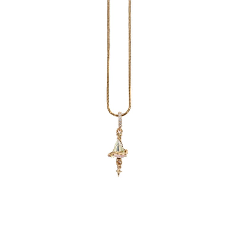 MAM Christmas Pendant Necklace - Luxurious Starry Design with Zircon Accents - Starry Witch Hat - Gold