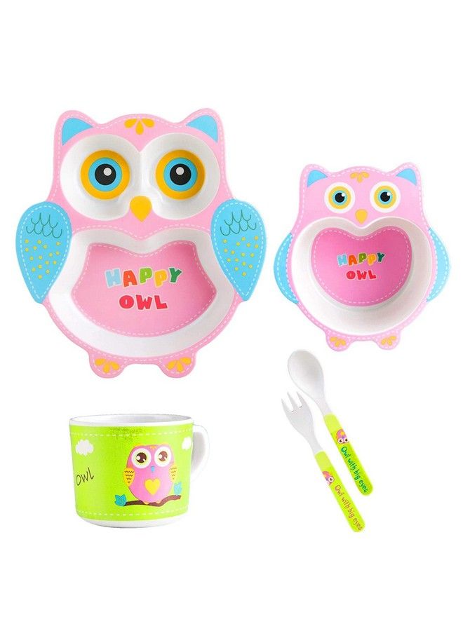 FunBlast (Set Of 5 Pcs) Bamboo Fiber Eco Friendly Kids Feeding Set (2 Owl) - Image 4