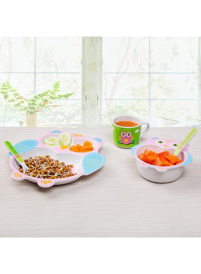 FunBlast (Set Of 5 Pcs) Bamboo Fiber Eco Friendly Kids Feeding Set (2 Owl) - Image 5