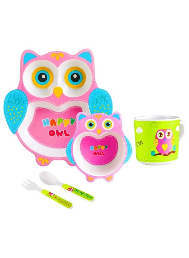 FunBlast (Set Of 5 Pcs) Bamboo Fiber Eco Friendly Kids Feeding Set (2 Owl) - Image 2