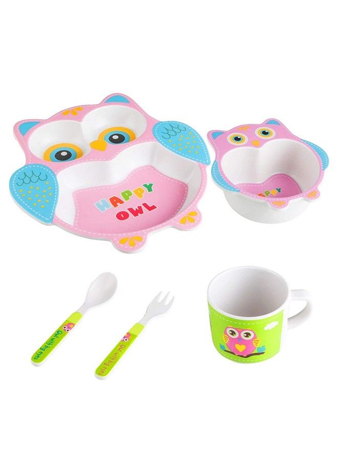 FunBlast (Set Of 5 Pcs) Bamboo Fiber Eco Friendly Kids Feeding Set (2 Owl) - Image 3