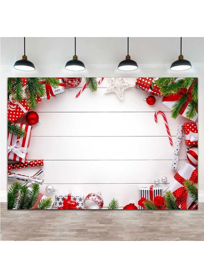 Qian Xmas Holiday Party White Wooden Board Xmas Bells Gift Bokeh Photography Backdrops 7x5ft Vinyl Merry Christmas Photo Backgrounds Children Photo Booths Dessert Cake Table Banner Decor Props - Image 3