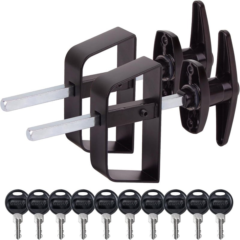 GEDSIOLD T-Handle Lock Kit,EFFIBUILD Double Shed Door Latch with 5.5" Stem, Lock Matching Set Includes 10 Keys for Sheds Doors, Playhouses, Chicken Coops,Camper, RV, etc(Black).All Keys are Universal. - Image 1