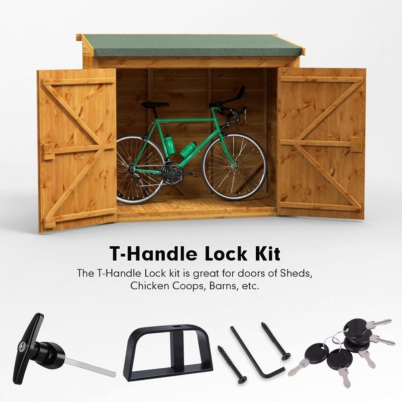 GEDSIOLD T-Handle Lock Kit,EFFIBUILD Double Shed Door Latch with 5.5" Stem, Lock Matching Set Includes 10 Keys for Sheds Doors, Playhouses, Chicken Coops,Camper, RV, etc(Black).All Keys are Universal. - Image 3