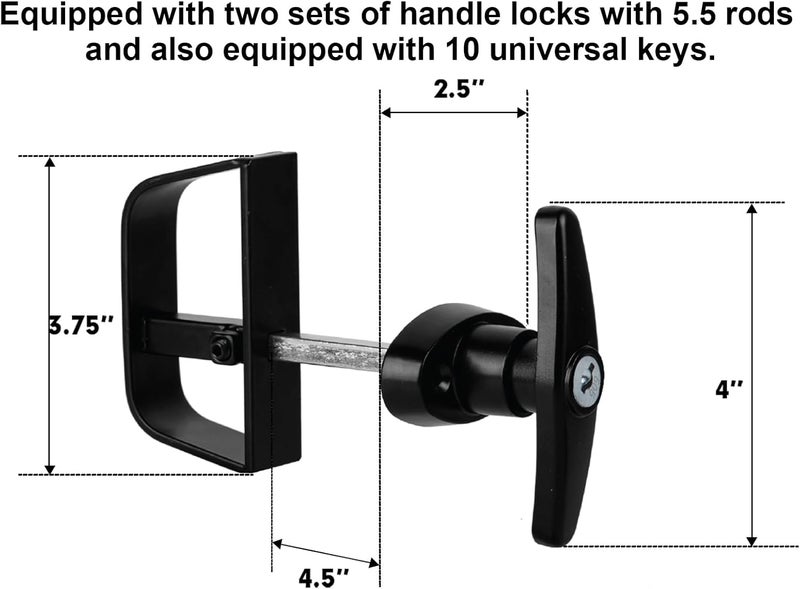 GEDSIOLD T-Handle Lock Kit,EFFIBUILD Double Shed Door Latch with 5.5" Stem, Lock Matching Set Includes 10 Keys for Sheds Doors, Playhouses, Chicken Coops,Camper, RV, etc(Black).All Keys are Universal. - Image 2