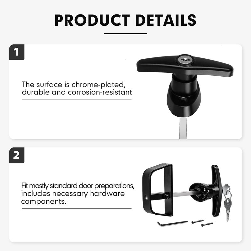 GEDSIOLD T-Handle Lock Kit,EFFIBUILD Double Shed Door Latch with 5.5" Stem, Lock Matching Set Includes 10 Keys for Sheds Doors, Playhouses, Chicken Coops,Camper, RV, etc(Black).All Keys are Universal. - Image 4