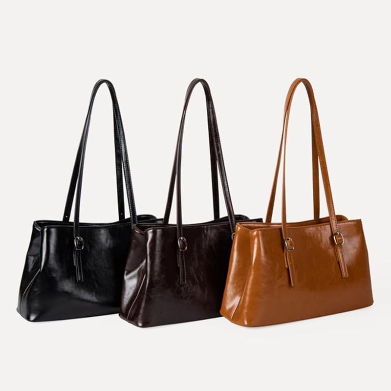 Coffee Large Capacity Women Shoulder Bag PU Leather Handbag for Commuters and Students - Image 5