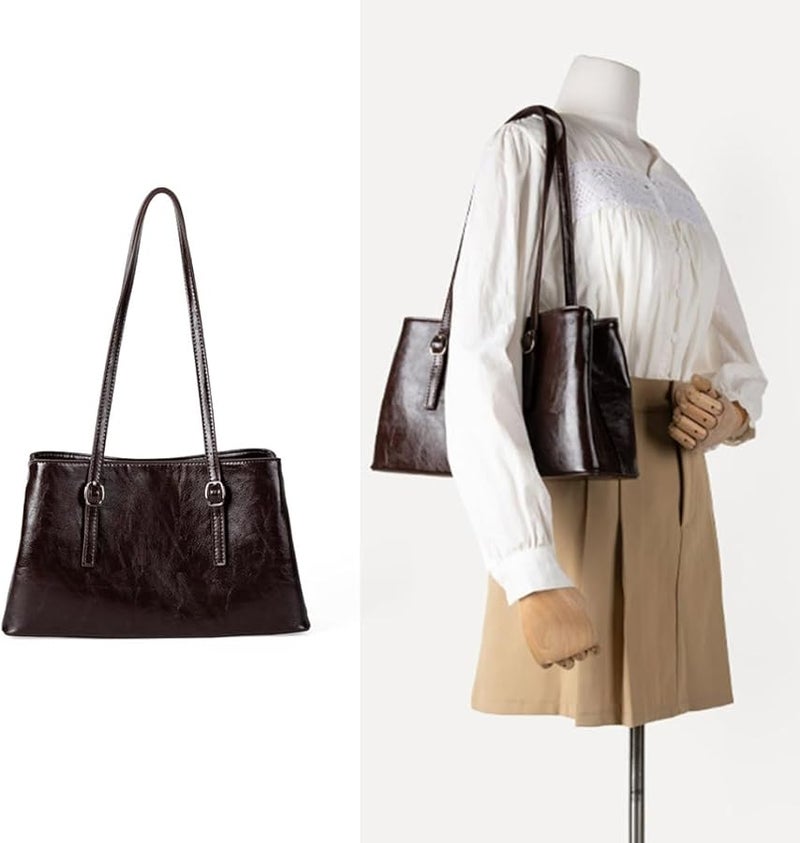 Coffee Large Capacity Women Shoulder Bag PU Leather Handbag for Commuters and Students - Image 3