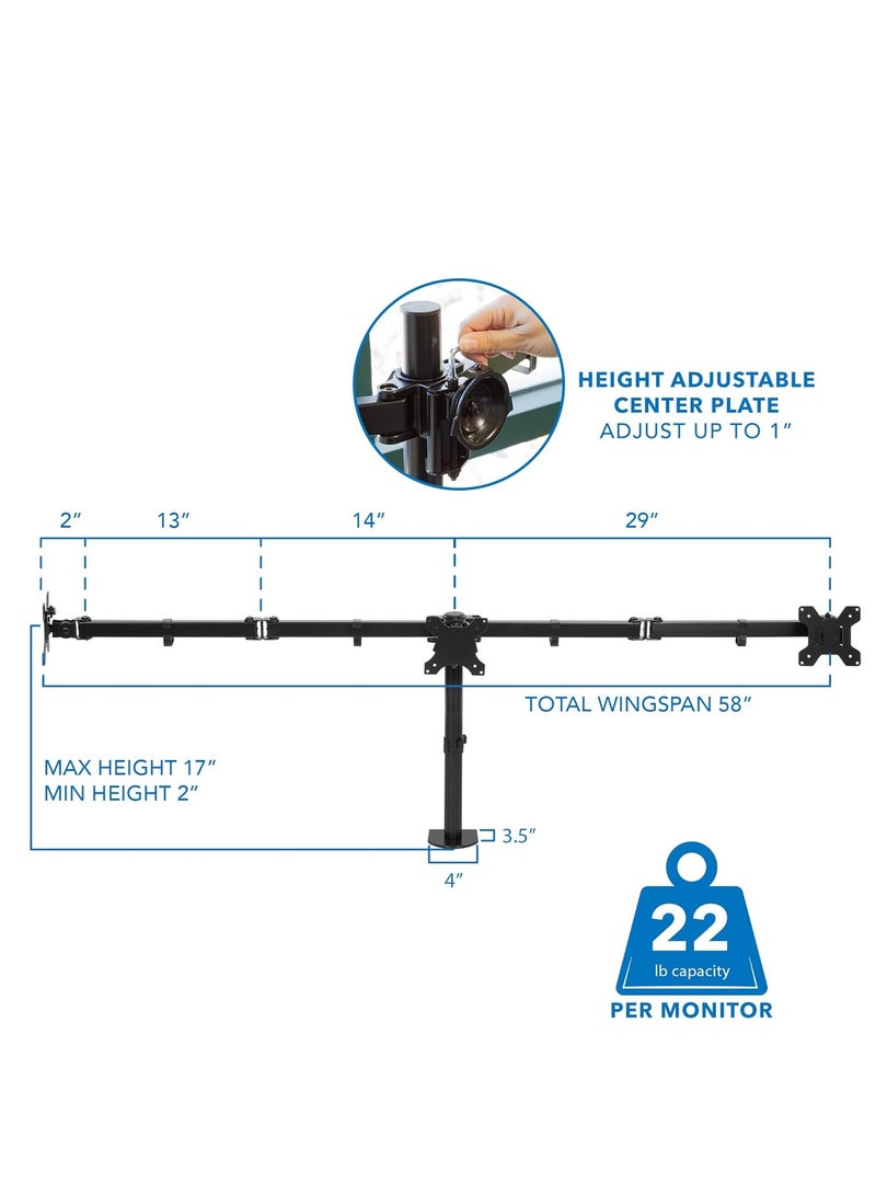 ELTRAZONE Triple Monitor Desk Mount – 3 Screen Stand with Clamp & Grommet Base, Fits 24", 27", 32" Displays, Universal VESA 75x75 & 100x100  - Image 5