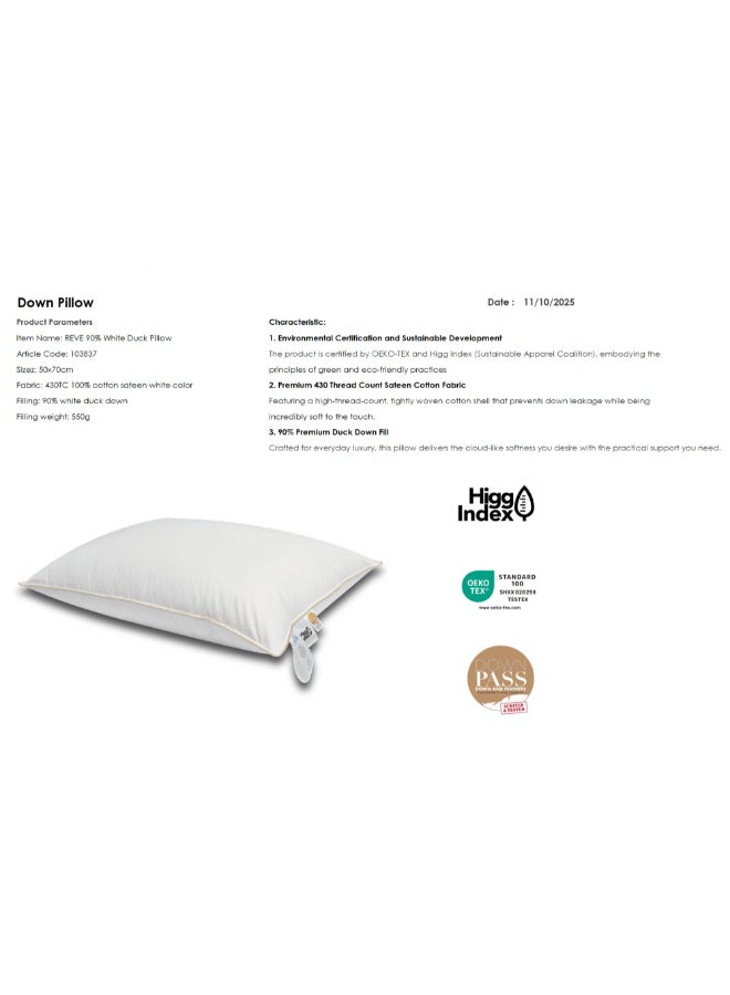 REVE Rectangular Premium Duck Down Fill Cotton Pillow White 50 x 70 cm DOWN PILLOW (BEST RANG - Image 2