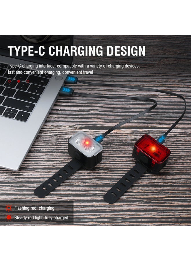 Generic Bicycle Light Headlight Strong Light Night Riding Light Tail Light Mountain Bike Road Bike Children Charging Rainproof Bicycle Light Riding-Colour:Tail Light + Usb Cable + Box - Image 4