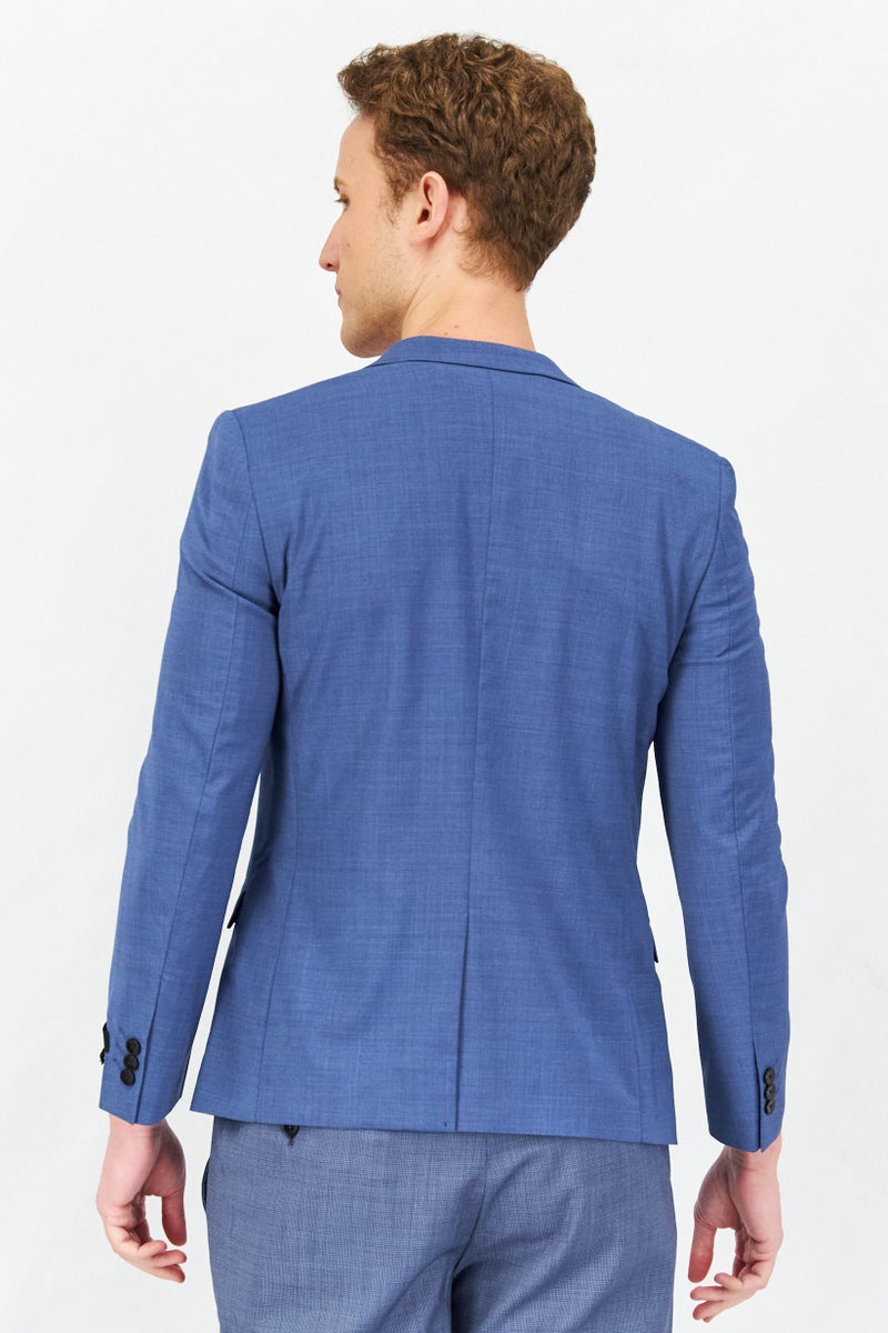 SELECTED Men Slim Fit Textured Semi Formal Blazer, Blue Granite - Image 3