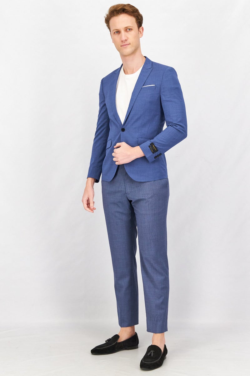 SELECTED Men Slim Fit Textured Semi Formal Blazer, Blue Granite - Image 4