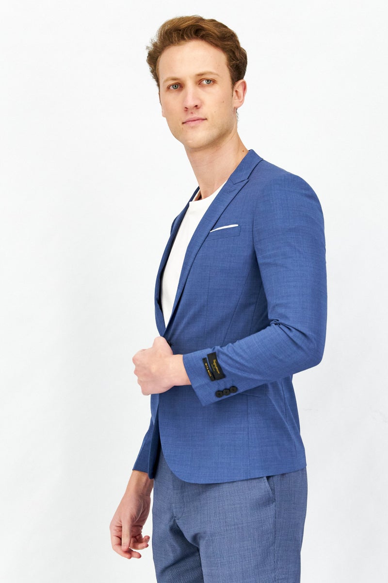 SELECTED Men Slim Fit Textured Semi Formal Blazer, Blue Granite - Image 2