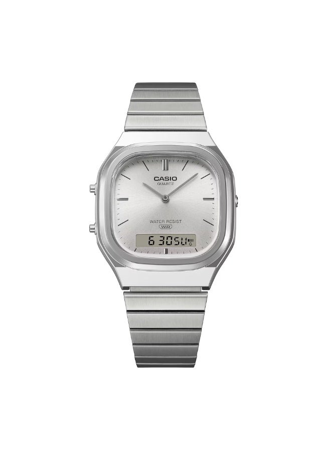 كاسيو ساعة كاسيو AQ-240E-7ADF تناظرية رقمية للجنسين مع قرص فضي Sunray وسوار ستانلس ستيل - Image 2