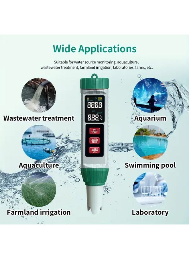 5 In 1 Water Quality Test Pen pH EC TDS Temp Meter for Pool Salt Aquarium - Image 3