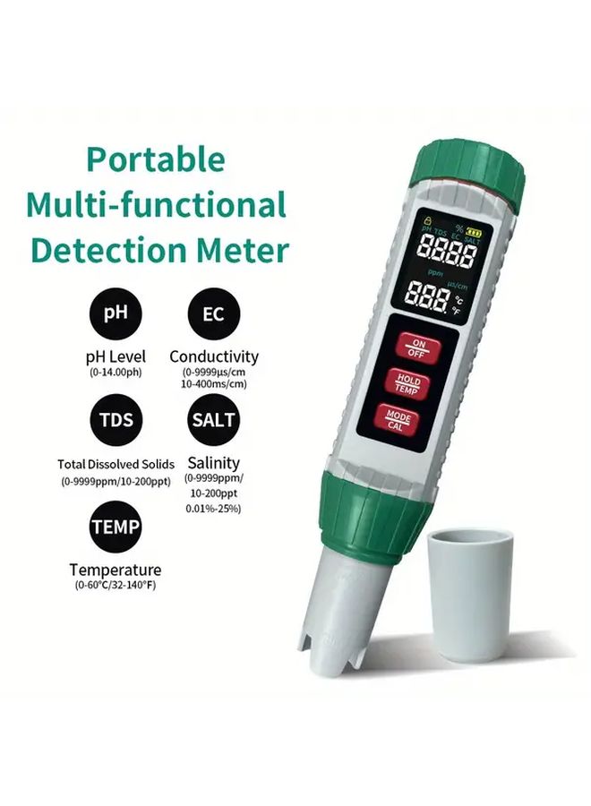 5 In 1 Water Quality Test Pen pH EC TDS Temp Meter for Pool Salt Aquarium - Image 4