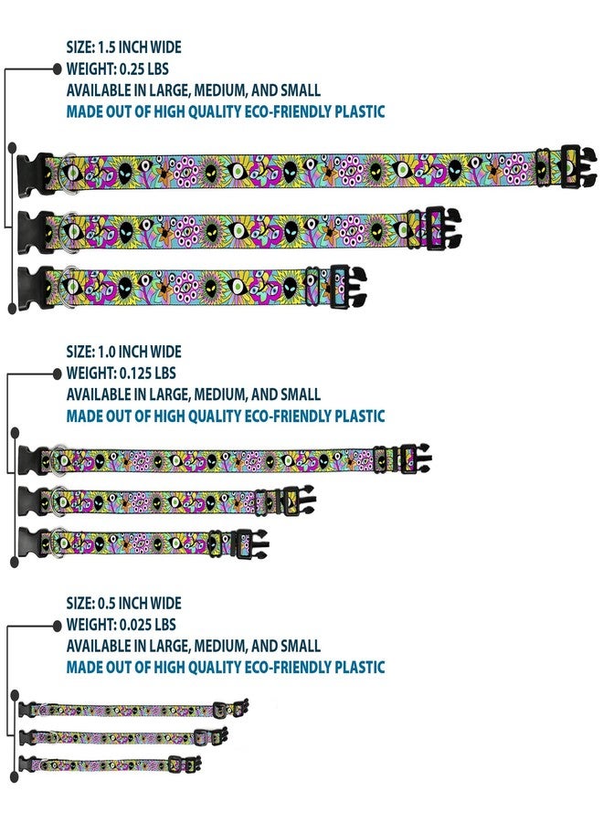 Buckle Down Buckle-Down Pet Collar, Dog Collar Plastic Buckle, Funky Alien Flowers Aqua Blue Multi Color, 11 to 16.5 Inches 1.0 Inch Wide - Image 3