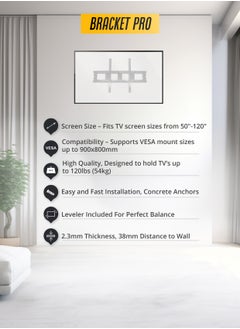 Bracket Fixed Mount 50"-120" Fits VESA 900x800mm, 2.3mm Thickness - Heavy-Duty TV Wall Mount for Large Screens BPF50120 Black  - Image 2