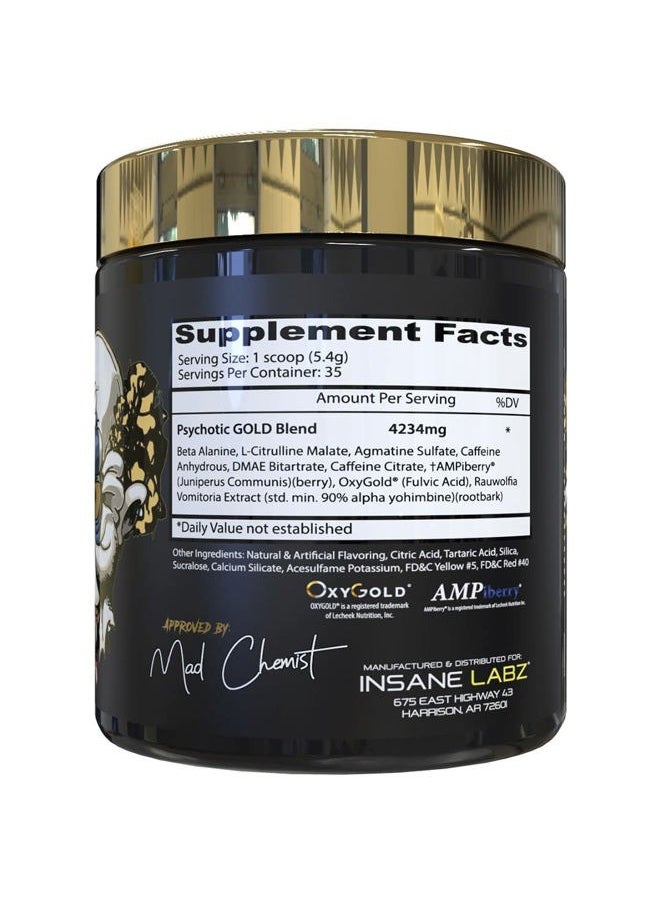 Insane labz Psychotic Gold, High Stimulant Pre Workout Powder, Extreme Lasting Energy Focus, Pumps and Endurance with Beta Alanine, DMAE Bitartrate, NO Booster (35 Servings, Orange)  - Image 2
