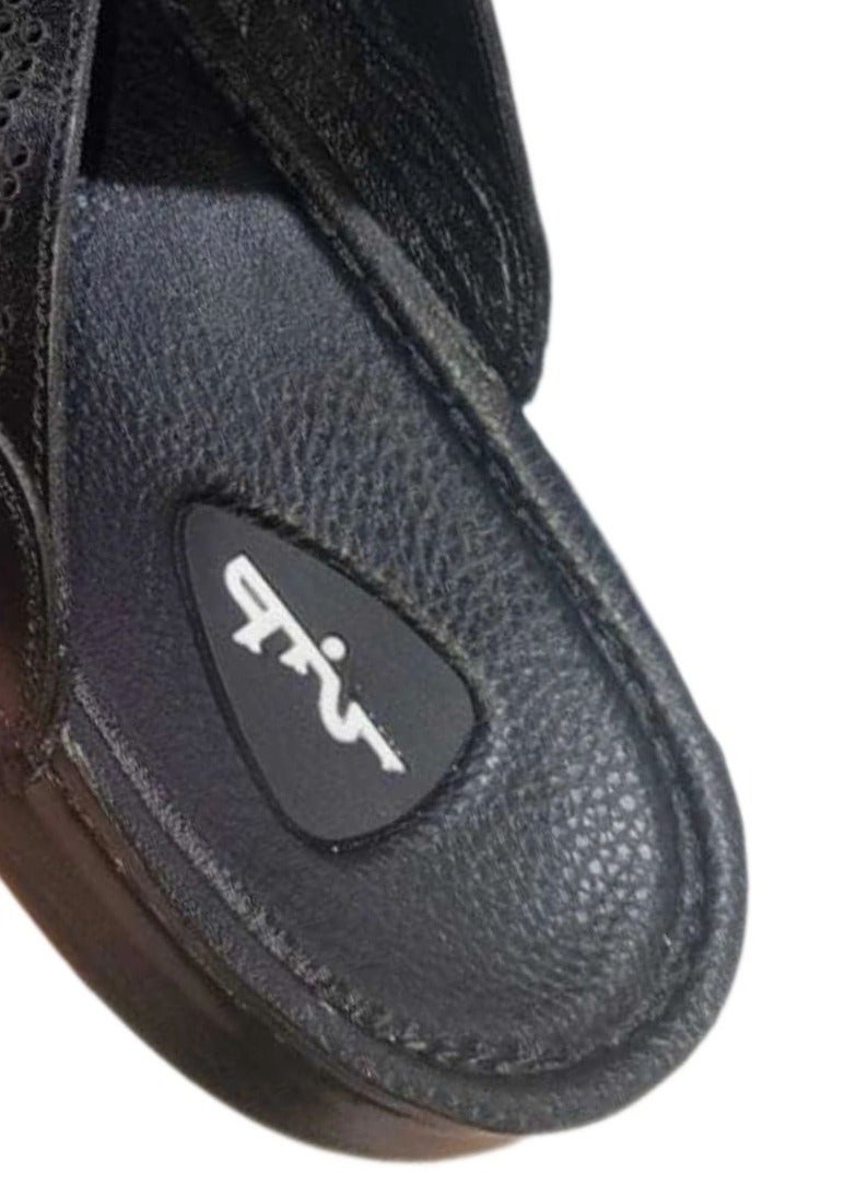 Hand Made Men's leather slippers made from natural leather; handcrafted men's sandals with a leather insole and orthopedic sole, ideal for those who suffer from heel pain. Available in BLACK  - Image 4