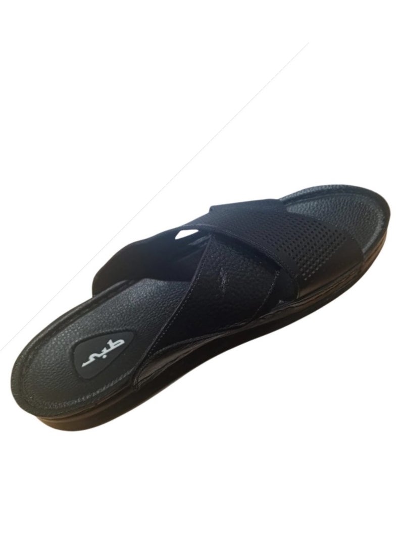 Hand Made Men's leather slippers made from natural leather; handcrafted men's sandals with a leather insole and orthopedic sole, ideal for those who suffer from heel pain. Available in BLACK  - Image 2