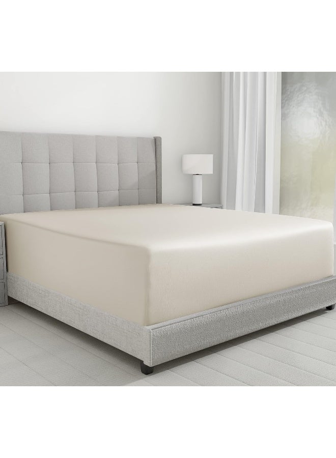 California Design Den California Design Den Luxuriously Soft King Fitted Sheet, 600 Sateen, 100% Cotton No-Pop Elastic for Snug Fit, Deep Pocket Bottom Sheet - Foot Side Indicator (Ivory) - Image 1