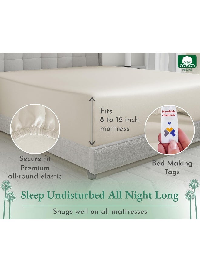 California Design Den California Design Den Luxuriously Soft King Fitted Sheet, 600 Sateen, 100% Cotton No-Pop Elastic for Snug Fit, Deep Pocket Bottom Sheet - Foot Side Indicator (Ivory) - Image 5