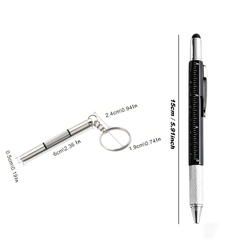 6 In 1 Multifunctional Pen With Precision Screwdriver Set Red 2pc Ballpoint Ruler Stylus Level Screwdriver Fountain Pen Household Repair Tool Electronic Device Maintenance Christmas Gift - Image 2