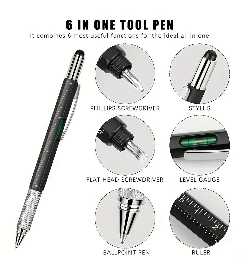 6 In 1 Multifunctional Pen With Precision Screwdriver Set Red 2pc Ballpoint Ruler Stylus Level Screwdriver Fountain Pen Household Repair Tool Electronic Device Maintenance Christmas Gift - Image 4