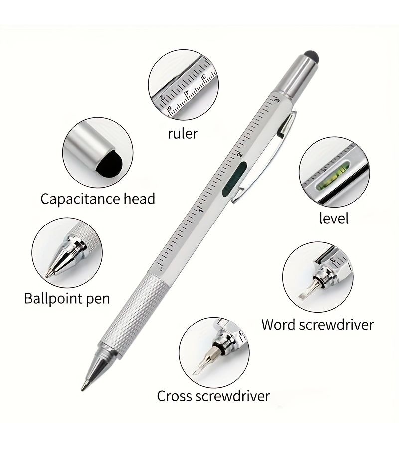 6 In 1 Multifunctional Pen With Precision Screwdriver Set Red 2pc Ballpoint Ruler Stylus Level Screwdriver Fountain Pen Household Repair Tool Electronic Device Maintenance Christmas Gift - Image 5