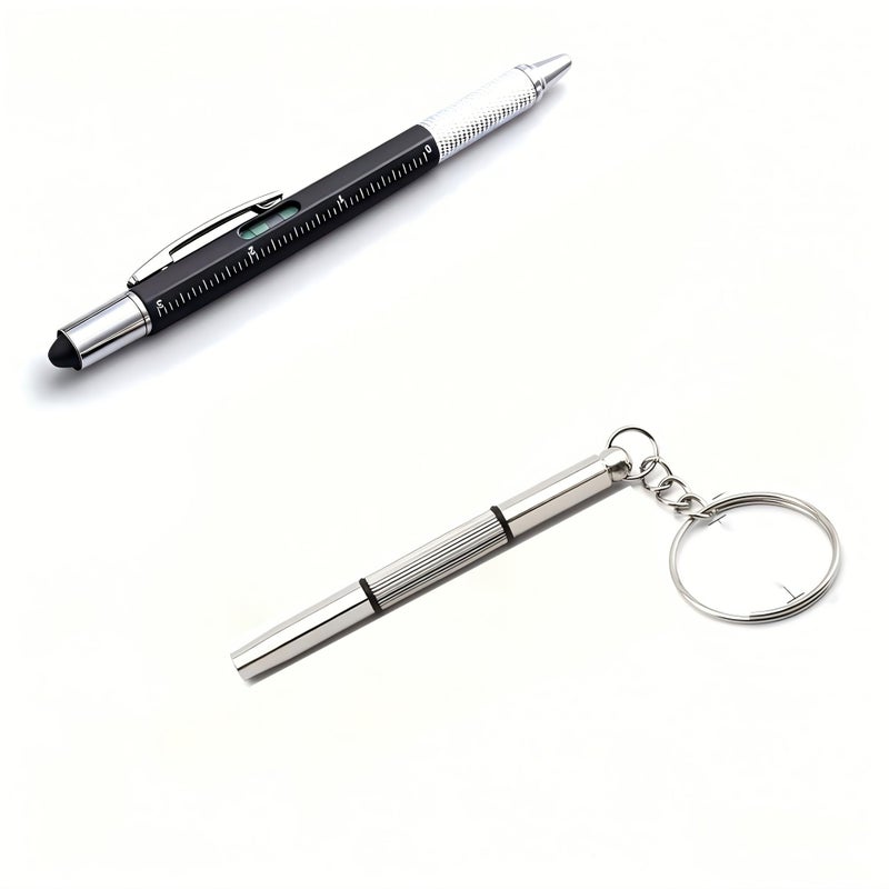 6 In 1 Multifunctional Pen With Precision Screwdriver Set Red 2pc Ballpoint Ruler Stylus Level Screwdriver Fountain Pen Household Repair Tool Electronic Device Maintenance Christmas Gift - Image 1