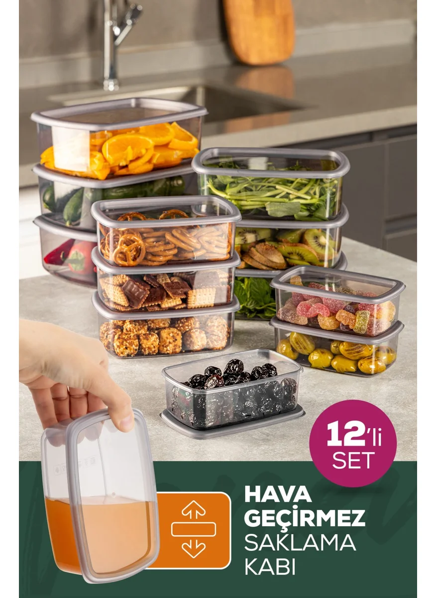 Vienev 12LI Airtight Storage Container Set Anthracite 3X(250-500-750-1200 Ml)