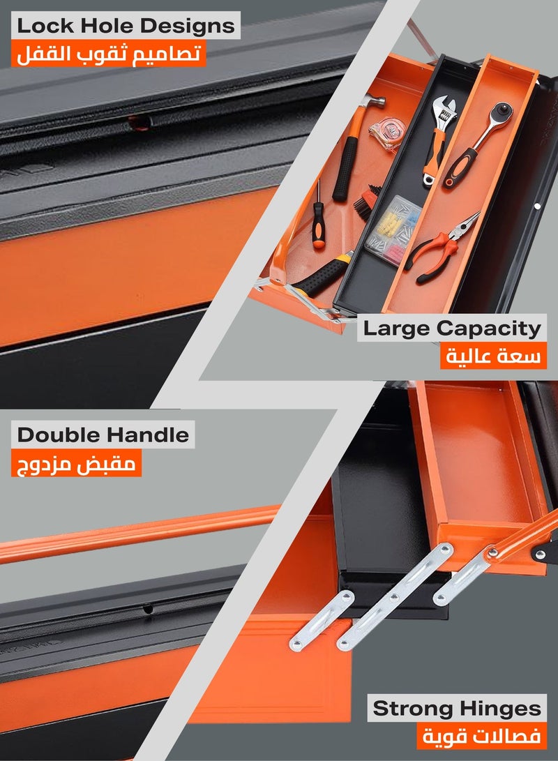 LAWAZIM Pro7 Metal Toolbox 3-Layer 5-Tray - Durable Double Handles Large Capacity Portable Upward Folding Tool Organizer with Lock Hole for Household Workshops Garage Repairs and Maintenance - Image 2