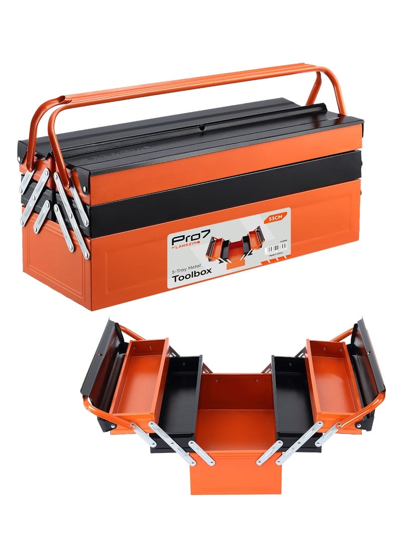 LAWAZIM Pro7 Metal Toolbox 3-Layer 5-Tray - Durable Double Handles Large Capacity Portable Upward Folding Tool Organizer with Lock Hole for Household Workshops Garage Repairs and Maintenance - Image 1