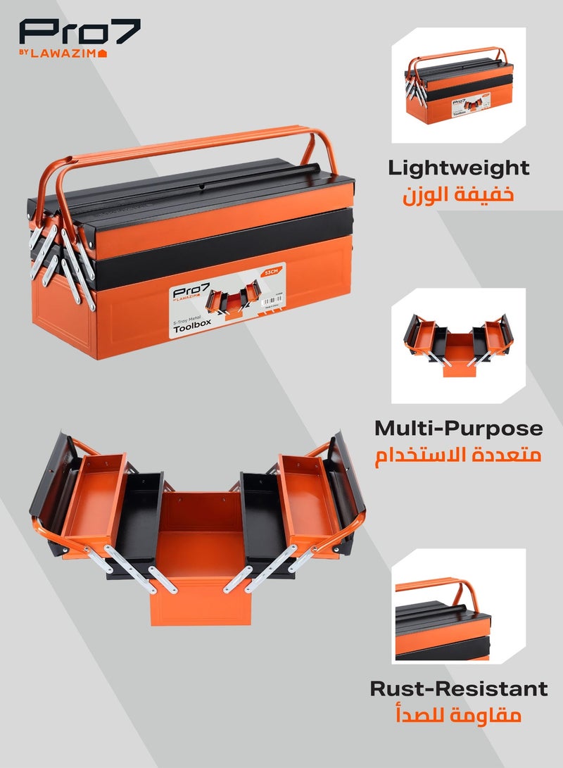 LAWAZIM Pro7 Metal Toolbox 3-Layer 5-Tray - Durable Double Handles Large Capacity Portable Upward Folding Tool Organizer with Lock Hole for Household Workshops Garage Repairs and Maintenance - Image 3