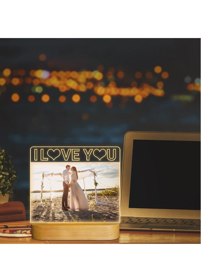 إطار صورة أحبك 4"x 6" إطار صور أكريليك مع ضوء ليلي دافئ ملون ديكور منزلي لسطح المكتب هدية فريدة من نوعها للزوجين أو الزوجة أو الحبيبة أو الفتاة هدية عيد الحب أو ذكرى الزواج أو عيد الميلاد - Image 4