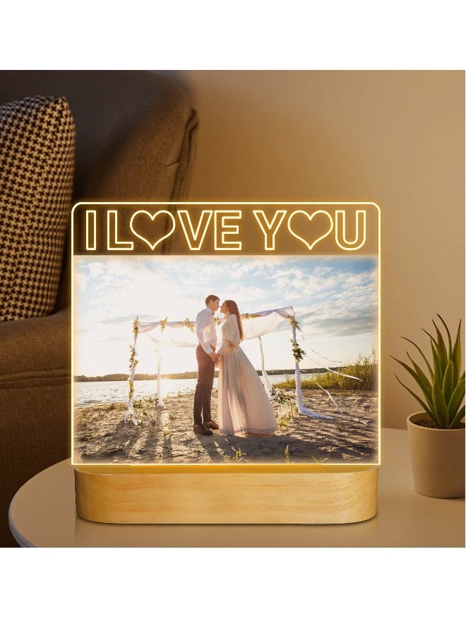 إطار صورة أحبك 4"x 6" إطار صور أكريليك مع ضوء ليلي دافئ ملون ديكور منزلي لسطح المكتب هدية فريدة من نوعها للزوجين أو الزوجة أو الحبيبة أو الفتاة هدية عيد الحب أو ذكرى الزواج أو عيد الميلاد - Image 3