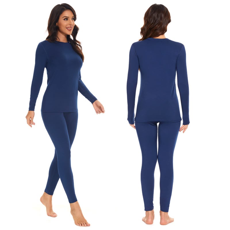 SIMIYA Thermal Underwear Set for Women Long Johns with Fleece Lined Long Sleeves Base Layer Set Top Bottom Blue - Image 2