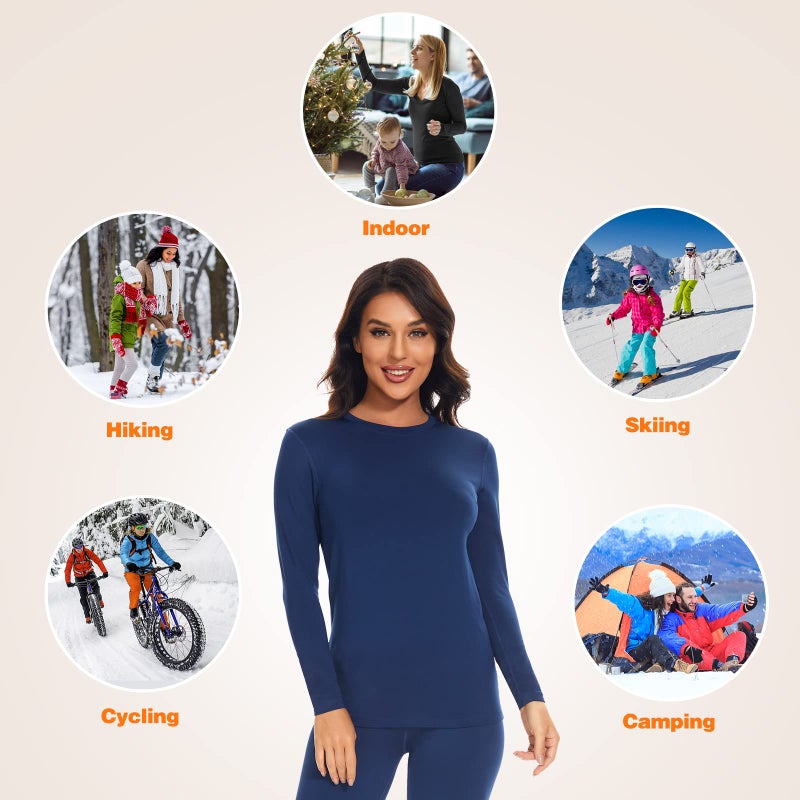 SIMIYA Thermal Underwear Set for Women Long Johns with Fleece Lined Long Sleeves Base Layer Set Top Bottom Blue - Image 5