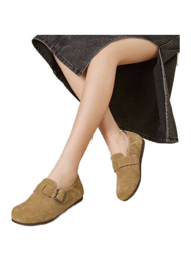 YEARCON Women'S Round Toe Flat Bottom Buckle Shoes 26790W Apricot Single Shoes Size 37 - Image 1