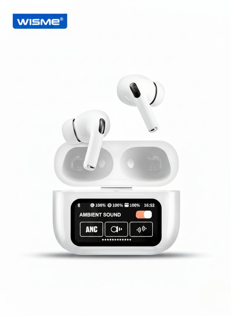 WISME WT5 True Wireless Earbuds Bluetooth 5.0 Touch Control ANC Display Case Long Battery White - Image 1
