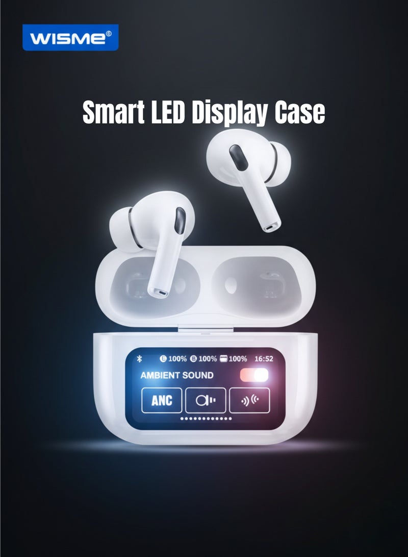 WISME WT5 True Wireless Earbuds Bluetooth 5.0 Touch Control ANC Display Case Long Battery White - Image 2