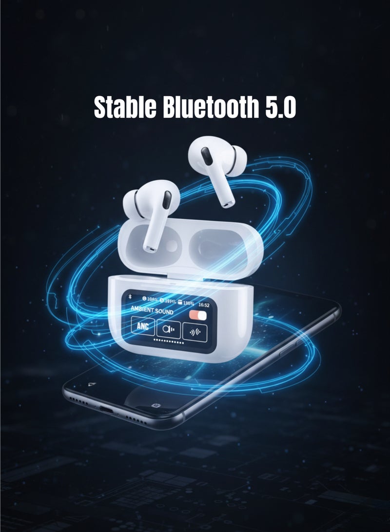 WISME WT5 True Wireless Earbuds Bluetooth 5.0 Touch Control ANC Display Case Long Battery White - Image 5