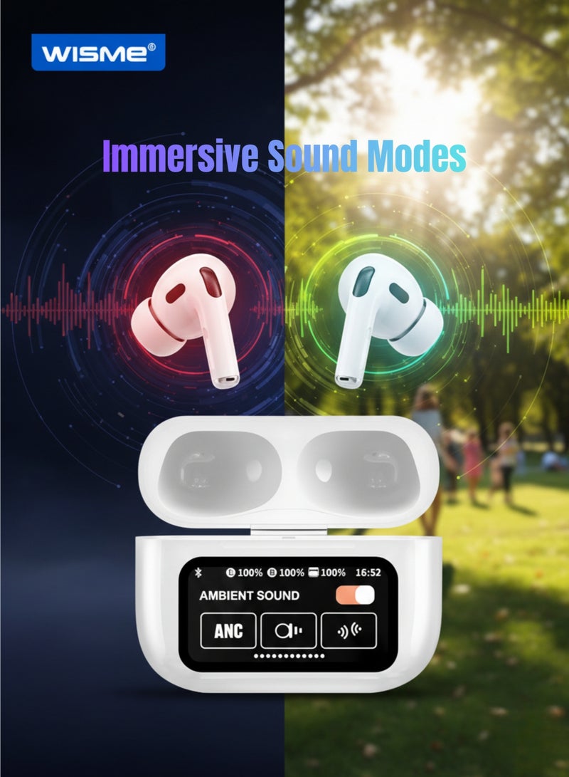 WISME WT5 True Wireless Earbuds Bluetooth 5.0 Touch Control ANC Display Case Long Battery White - Image 4