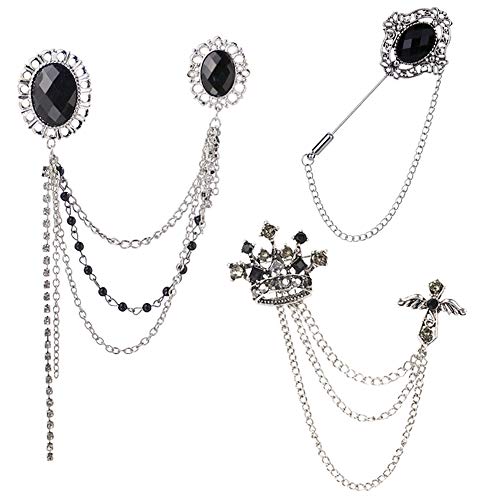 Huture Men's Brooch Set with Chains Suit Pin Badge for Men & Women Suit Tuxedo Tie Hat Scarf Decoration - Image 1