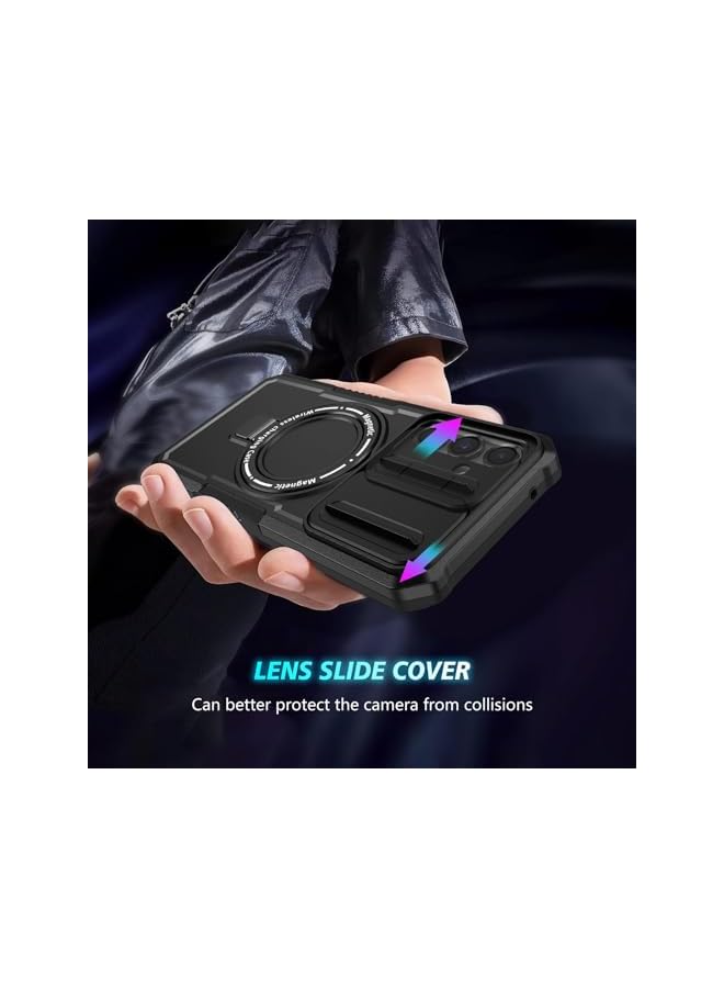 Excefore Case For Magnetic Multifunctional Phone For Samsung Galaxy S23 Fe With 180 Rotate Ring Holder Shockproof Cover With Invisible Bracket And Lens Protection Support Wireless Charging Black - Image 4