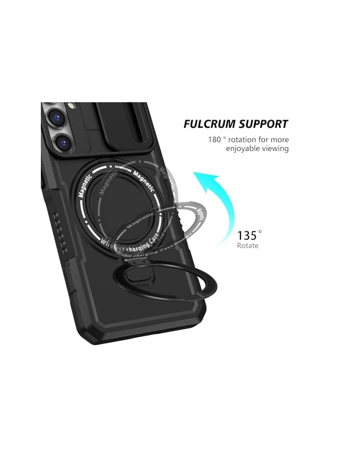 Excefore Case For Magnetic Multifunctional Phone For Samsung Galaxy S23 Fe With 180 Rotate Ring Holder Shockproof Cover With Invisible Bracket And Lens Protection Support Wireless Charging Black - Image 2