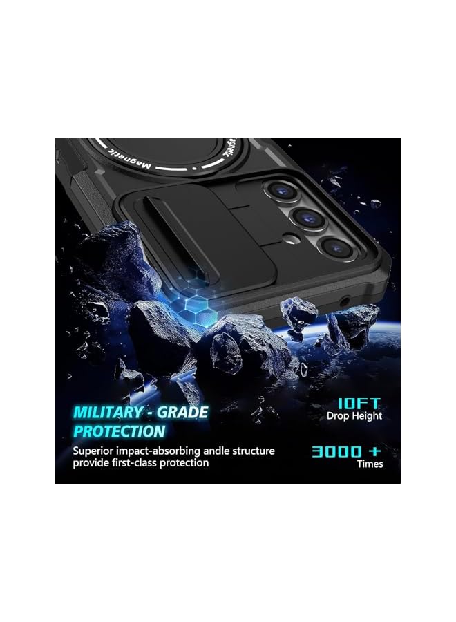 Excefore Case For Magnetic Multifunctional Phone For Samsung Galaxy S23 Fe With 180 Rotate Ring Holder Shockproof Cover With Invisible Bracket And Lens Protection Support Wireless Charging Black - Image 3